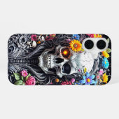 Panzerförmiger Schädel mit Blumenabdeckung iPhone 16 Hülle (Rückseite (Horizontal))