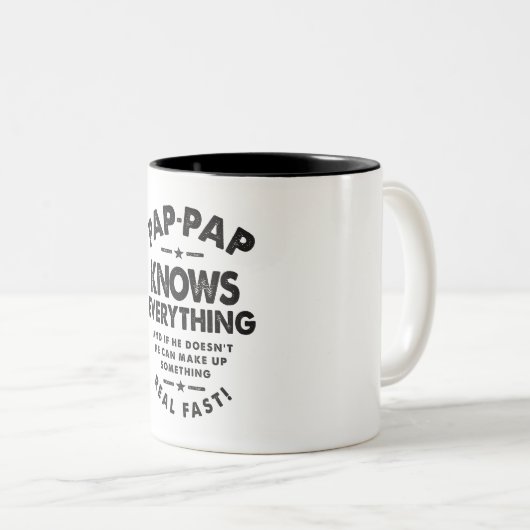 Pap-Pap weiß alles - perfekt für Grandpas Zweifarbige Tasse (VorderseiteRechts)