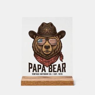 Papa Bär Cowboy Bär Patriotisch Vintage Vektor Des Acrylschild
