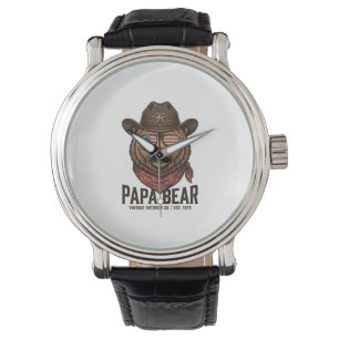 Papa Bär Cowboy Bär Patriotisch Vintage Vektor Des Armbanduhr