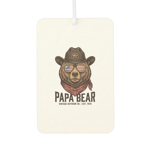 Papa Bär Cowboy Bär Patriotisch Vintage Vektor Des Autolufterfrischer (Vorderseite)