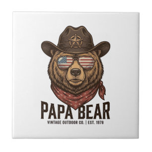 Papa Bär Cowboy Bär Patriotisch Vintage Vektor Des Fliese