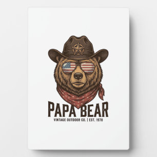 Papa Bär Cowboy Bär Patriotisch Vintage Vektor Des Fotoplatte