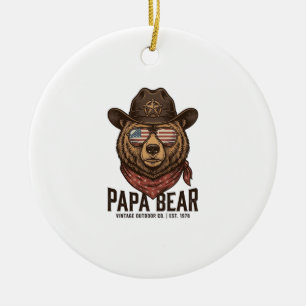 Papa Bär Cowboy Bär Patriotisch Vintage Vektor Des Keramik Ornament