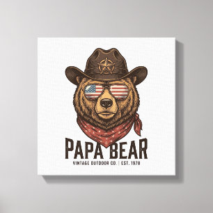 Papa Bär Cowboy Bär Patriotisch Vintage Vektor Des Leinwanddruck