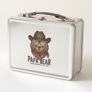 Papa Bär Cowboy Bär Patriotisch Vintage Vektor Des Metall Brotdose