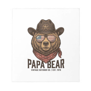 Papa Bär Cowboy Bär Patriotisch Vintage Vektor Des Notizblock