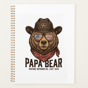 Papa Bär Cowboy Bär Patriotisch Vintage Vektor Des Planer