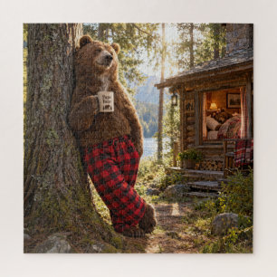 Papa Bär entspannt sich im Wald mit Kaffee Puzzle