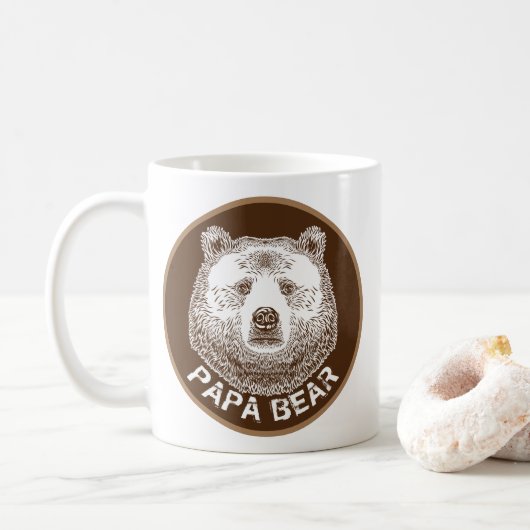 Papa-Bär, Handgezeichnete Illustration Kaffeetasse (Mit Donut)