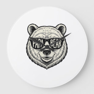 Papa Bär Sonnenbrille Bär Kopf Vektor Design_1 Große Wanduhr