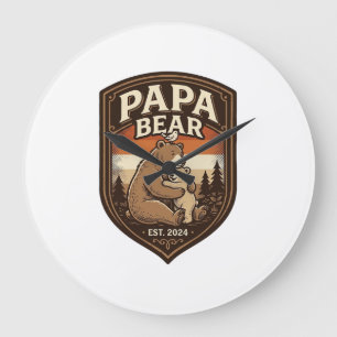 Papa Bär Vintage Gravur Bär Shirt Design_1 Große Wanduhr
