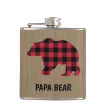Papa Bear Buffalo Kariert Vinyl Wrapped Flask