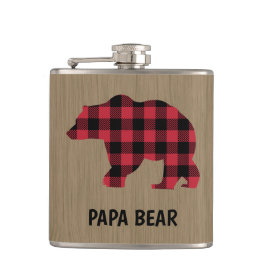 Papa Bear Buffalo Kariert Vinyl Wrapped Flask Flachmann