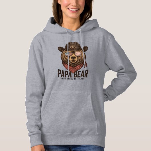 Papa Bear Cowboy Bear Patriotic Vintage Vector Des Hoodie (Vorderseite)