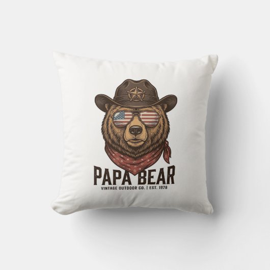 Papa Bear Cowboy Bear Patriotic Vintage Vector Des Kissen (Vorderseite)