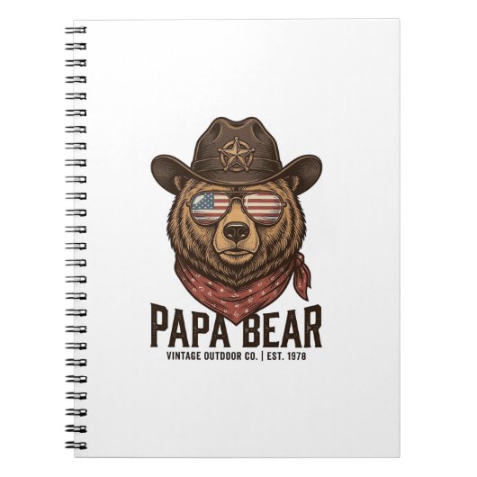 Papa Bear Cowboy Bear Patriotic Vintage Vector Des Notizblock (Vorderseite)
