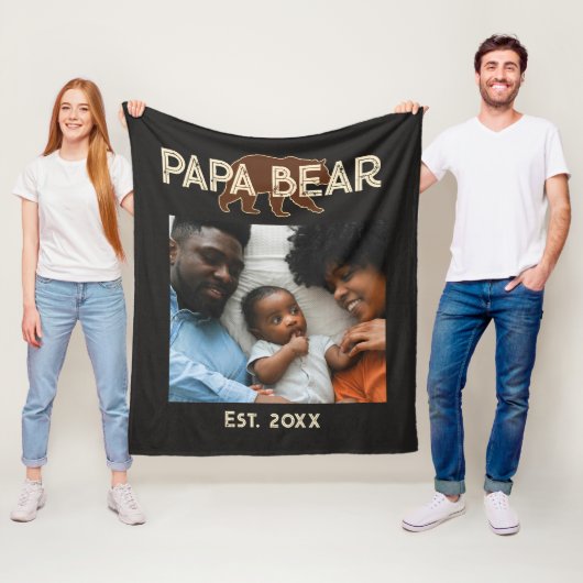 Papa Bear Father Year Established Photo Black Fleecedecke (Beispiel)