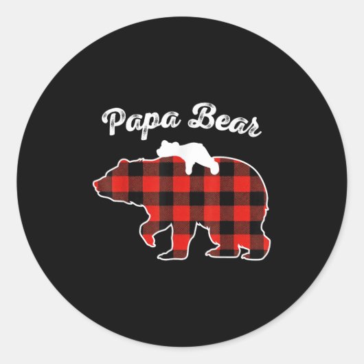 Papa Bear Flannel Red Plaid Pajama Family Matching Runder Aufkleber (Vorderseite)
