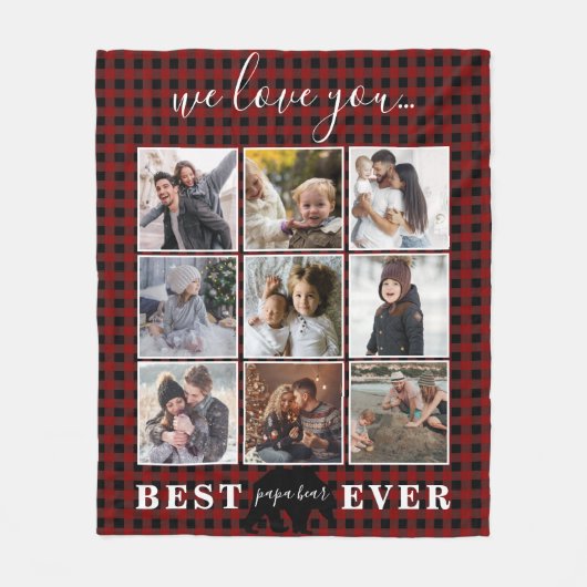 Papa Bear Foto Collage Vater Geschenk Fleecedecke (Vorderseite)