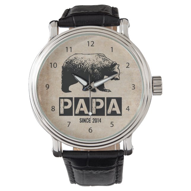 Papa Bear für Vater 2014, Grunge Black Armbanduhr (Vorderseite)