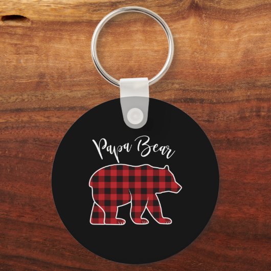 Papa Bear Pajama Red Buffalo Xmas Funny Family Chr Schlüsselanhänger (Vorderseite)