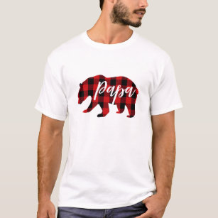 Papa Bear Red Kariert   Skript T-Shirt