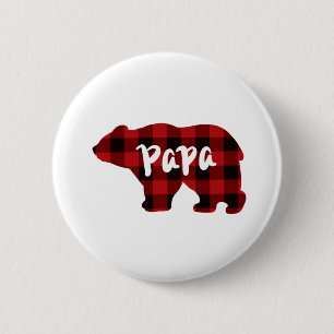 Papa Bear - Roter und schwarzer Büffel kariert Button
