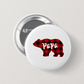 Papa Bear - Roter und schwarzer Büffel kariert Button (Vorne & Hinten)