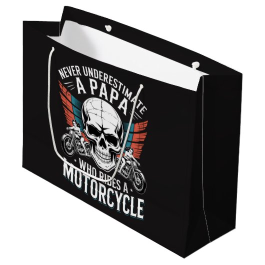 Papa Biker, der ein Motorrad fährt Große Geschenktüte (Vorderseite Schrägansicht)