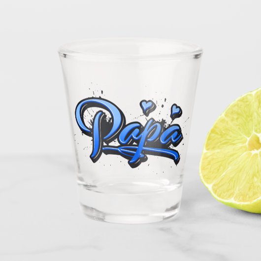 Papa blue Heart Graffiti Schnapsglas Glas (Vorderseite)
