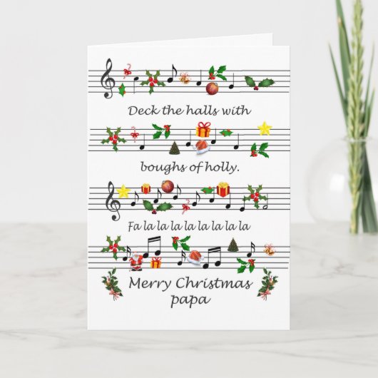 Papa Christmas Sheet Music Deck Feiertagskarte (Vorderseite)