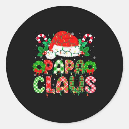 Papa Claus Christmas Lights Pajama Family Matching Runder Aufkleber (Vorderseite)
