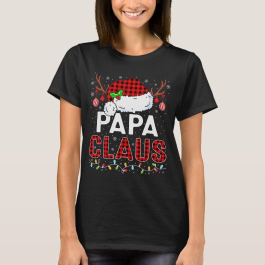Papa Claus Christmas Lights Santa Hat Pajama Famil T-Shirt (Vorderseite)