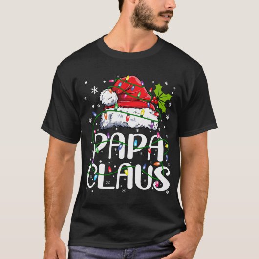 Papa Claus Weihnachts-Lichter Pajama Familie Match T-Shirt (Vorderseite)