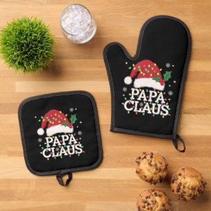 Papa Claus Weihnachtslicht-Pyjama-Familien-Matchin Ofenhandschuh & Topflappen-Set