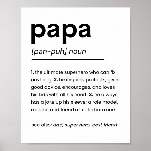 Papa Definition Poster, Geschenk für Vater, Vatert Poster (Vorne)