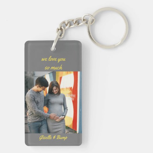 Papa des ersten Vaters wird Graues 2 Foto Schlüsselanhänger (Rückseite)