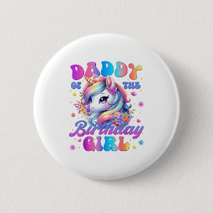 Papa des Geburtstagsmädchens Einhorn Blumen Famili Button