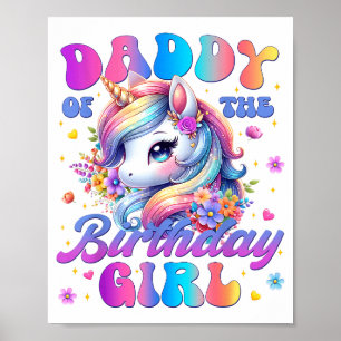 Papa des Geburtstagsmädchens Einhorn Blumenfamilie Poster