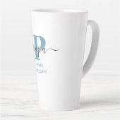 Papa Elegante Script Monogram Blue White Latte Tas Milchtasse (Rechte Ecke)