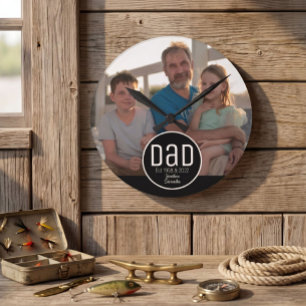 Papa Est. Foto Moderne Fette Einfache Kind Namen Runde Wanduhr