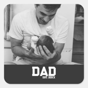 Papa Est. Foto Schwarzweiß Jahr Vatertag Quadratischer Aufkleber