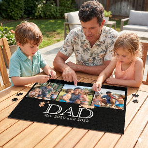 Papa Est. White Bold Minimale Text 3 Fotos Puzzle
