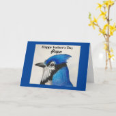 Papa Fathers Day Blue Jay Bird Painting Blue Black Karte (Gelbe Blume)