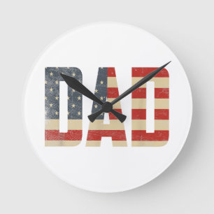 Papa Fett Patrioten-Amerikanische Flagge Vatertag  Runde Wanduhr