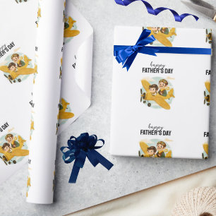 Papa fliegt Flugzeug Wolken Süß Frohen Vatertag Geschenkpapier