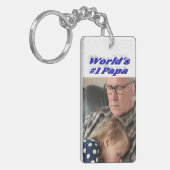 Papa-Foto mit blauem Text Schlüsselanhänger (Vorderseite links)