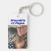 Papa-Foto mit blauem Text Schlüsselanhänger (Rückseite)