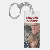 Papa-Foto mit bordeauxfarbenem Text Schlüsselanhänger (Vorderseite links)